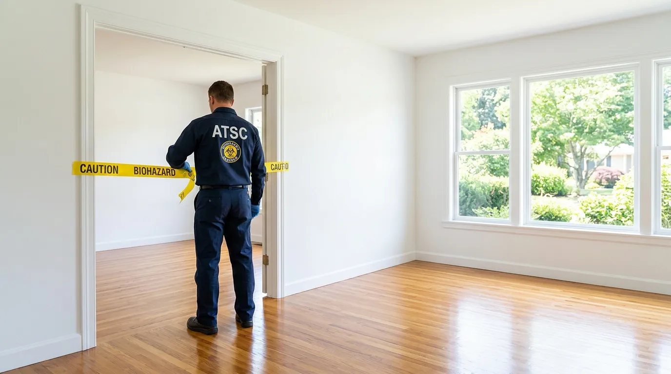 Certified biohazard cleanup crew performing Trauma Scene Cleanup in Lufkin